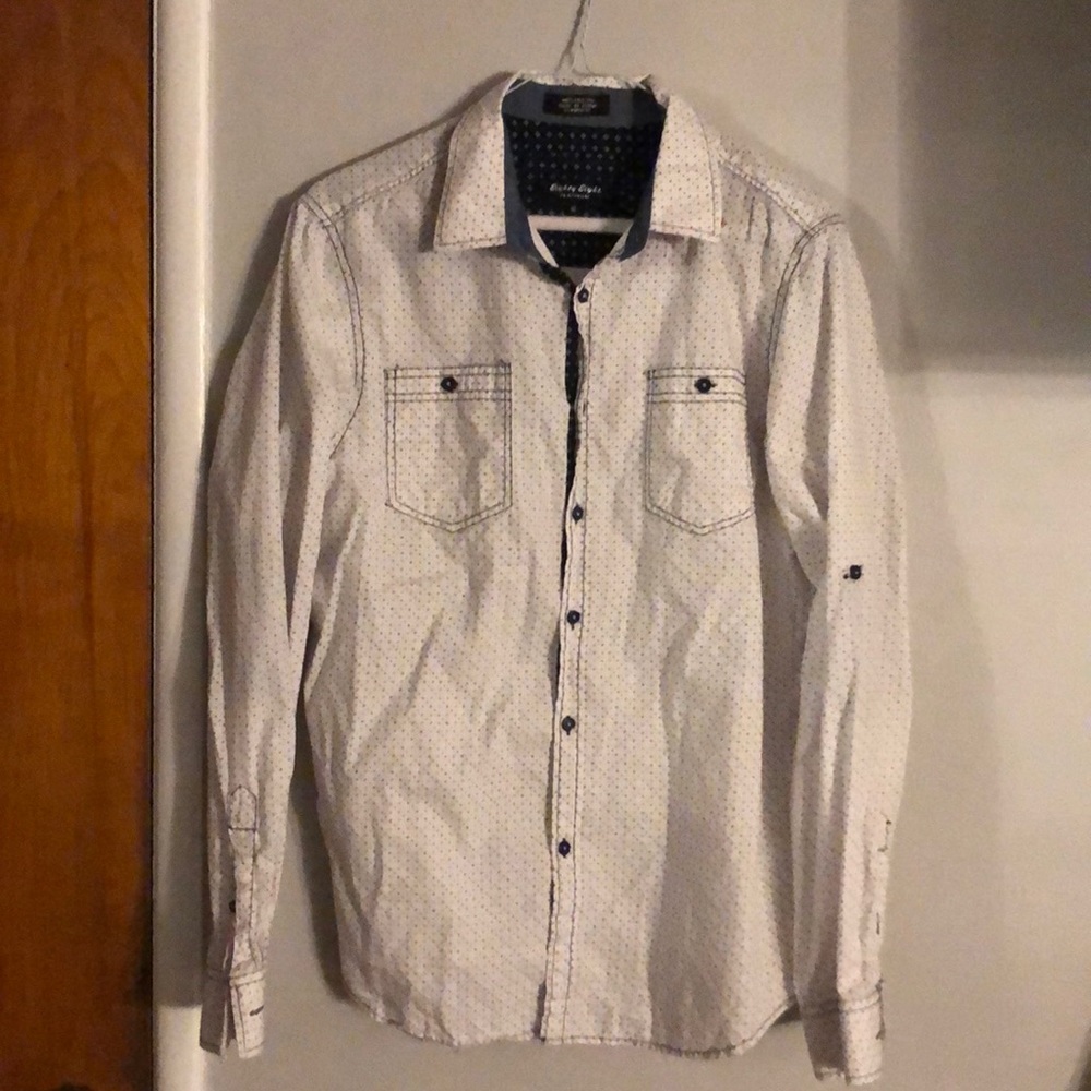 White pattern Button down long sleeve shirt